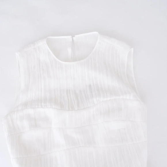 Jonathan Simkhai White Benton Tulle Plisse Midi Tulle Plisse Dress 4 - Picture 9 of 12